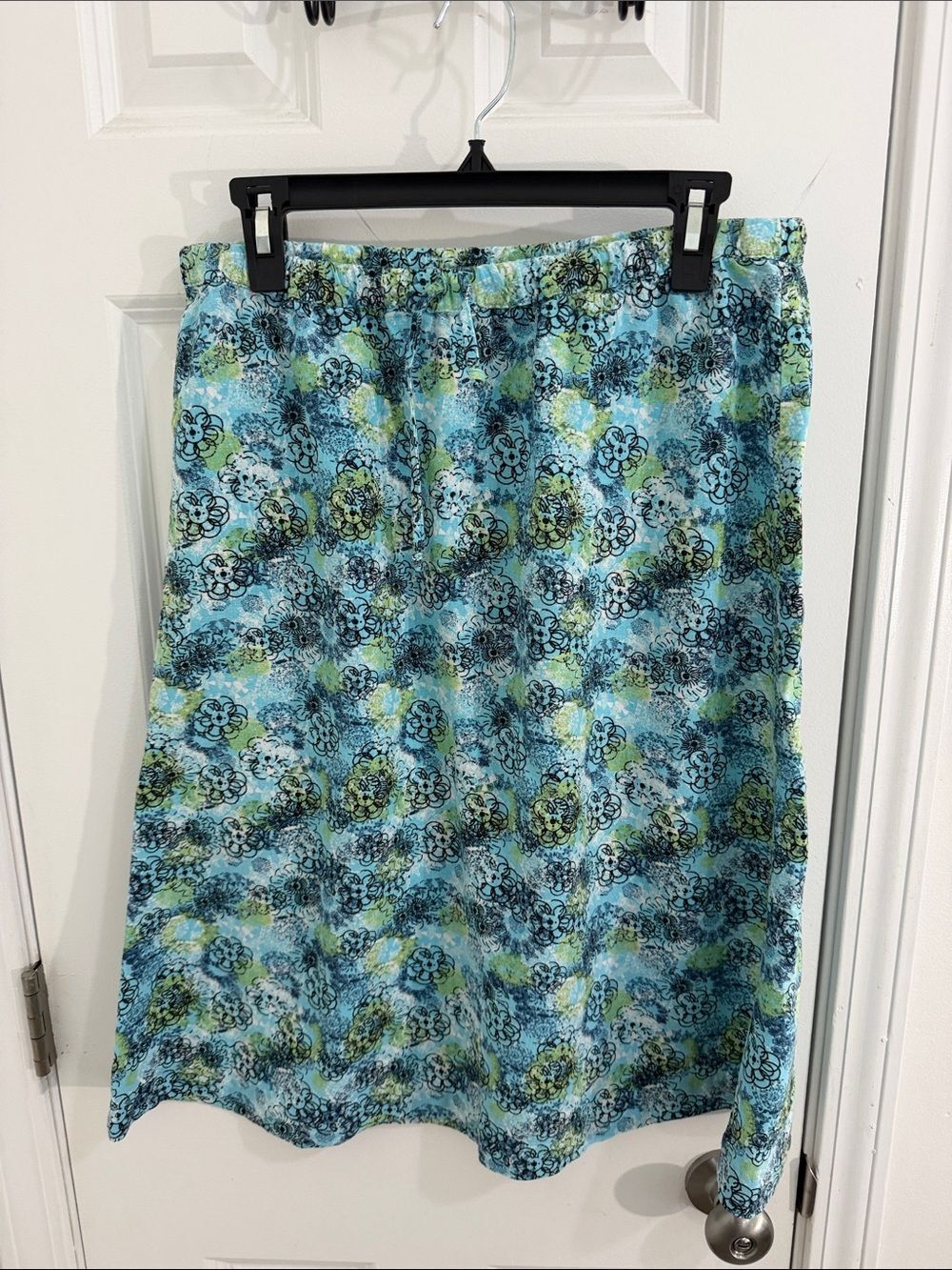 Christopher & Banks Aqua Floral Linen Midi Skirt Size 6 Petite